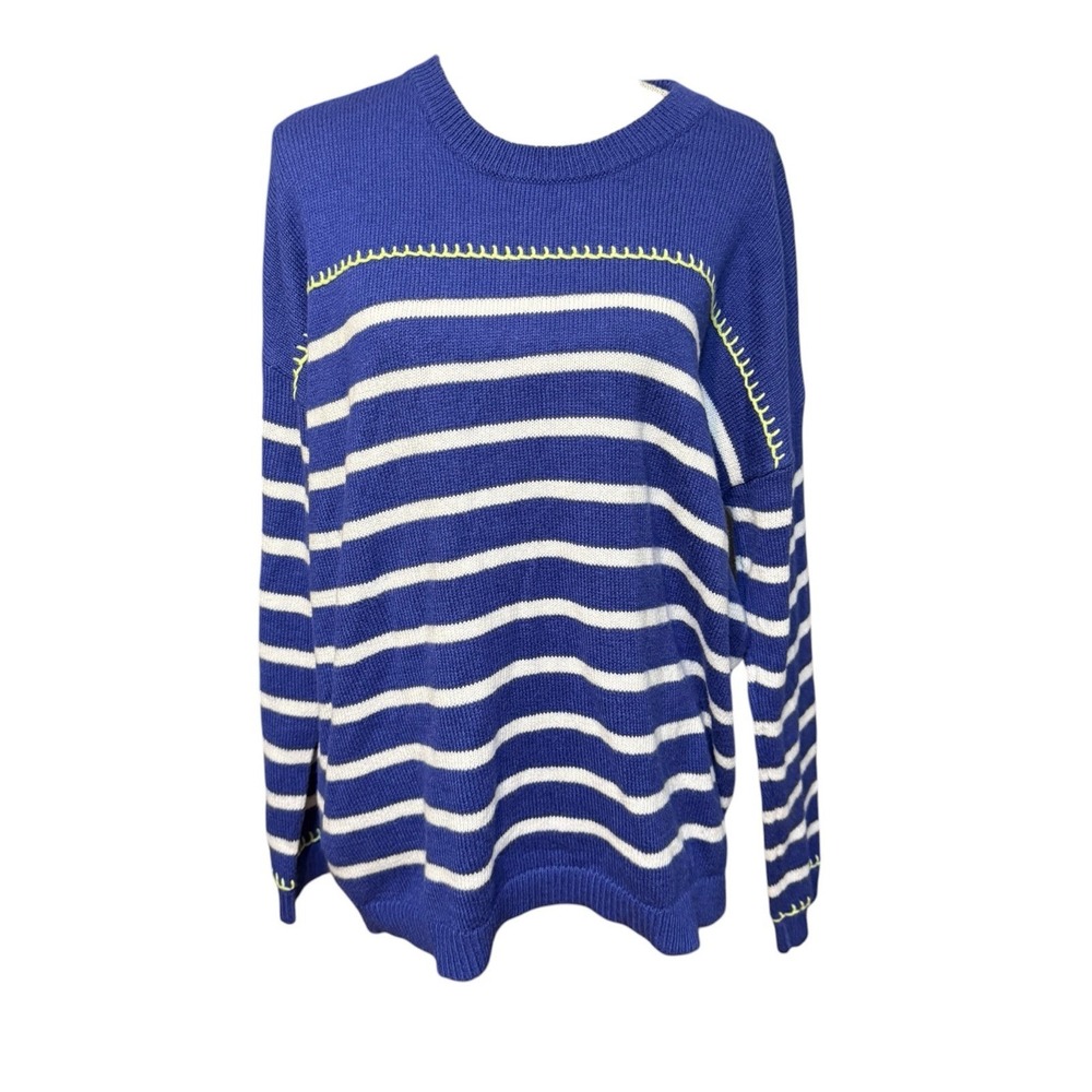 Lilly Pulitzer Blue White Stripe Kyren Sweater Size L Beachy Nautical Coastal